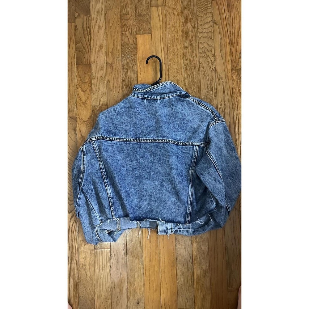 Windsor Acid Wash Cropped Denim Jacket Blue Raw Hem Large - Picture 2 of 4